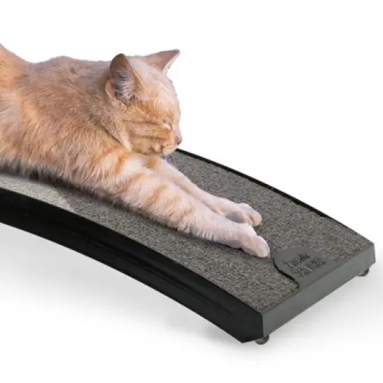 Omega Paw Rascador Curved Floor Scratching Board for Cats and Kittens, Lays Flat or Vertically, Treated with Catnip Oil, 20 Inches Long, Grey image {3}