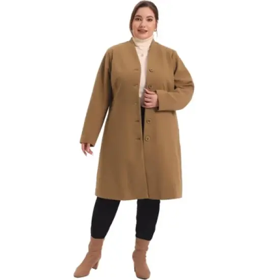 Agnes Orinda Women's Plus Size Trendy Elegant V Neck Single Breasted Long Fleece Coats image {2}