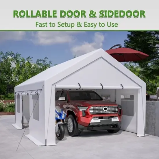 Gulches 13'x20' Heavy Duty Steel Carport Storage Canopy Garage Tent with Removable Sidewalls, Durable Outdoor Shelter image {3}