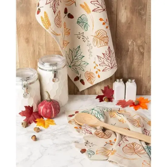 Design Imports Autumn Leaves Printed Dishtowel(Set Of 2) image {2}