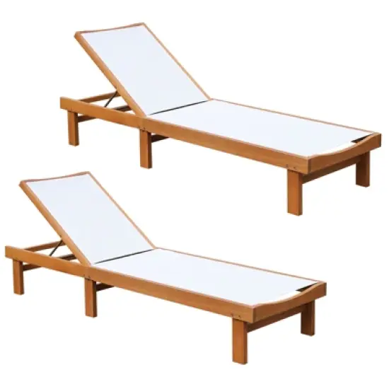 Costway 2PC Patio Lounge Chair Chaise Solid Wood Back Adjustable Recliner Deck Furniture image {8}