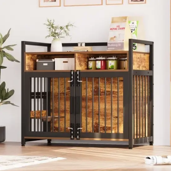 Furniture Dog Crate, Large Dog Crate Furniture with Drawers, 360&deg; and Adjustable Raised Feeder, Wooden Dog Crate for Large Medium Dog Indoor image {6}