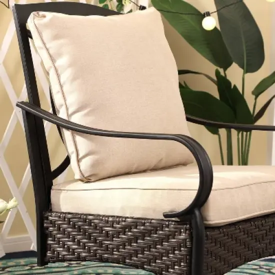 5pc Outdoor Dining Set with Swivel Chairs with Seat & Back Cushions & Square Metal Slat Table with 1.57" Umbrella Hole - Captiva Designs image {9}