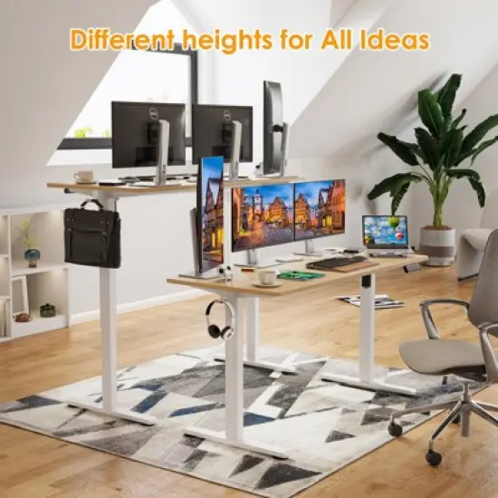 Lirago Brown Electric Standing Desk 55x24 Splice Board Carbon Steel Frame 170LB Capacity Height Adjustable image {6}