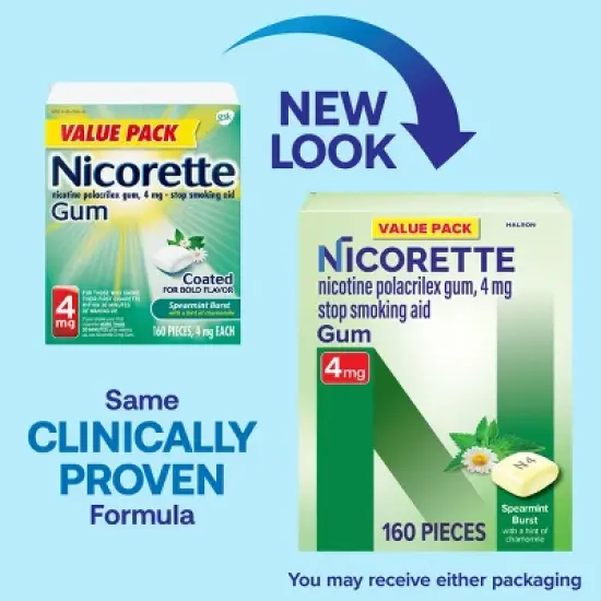 Nicorette 4mg Stop Smoking Aid Nicotine Gum - Spearmint Burst - 160ct image {2}