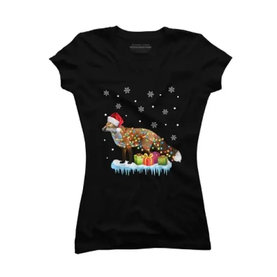 Junior's Design By Humans X-Mas Fox Christmas Lights Funny Wild Animal Design Gift T-Shirt By NekoShop T-Shirt image {4}