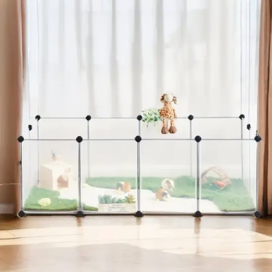 Pet Playpen with Floor, Dog Kennel, Small Animal Pen, Pet Fence Cages Indoor, DIY Plastic Enclosure for Hamsters, Rabbits, 56.3 x 28.7 x 18.1 Inches image {4}