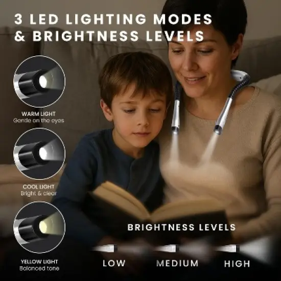 HOM Multifunction Neck Light - Wearable Reading Light for Arts, Crafts & Working in Low-Light Settigs - Rechargeable Dual LED with 3 Lighting Modes image {4}