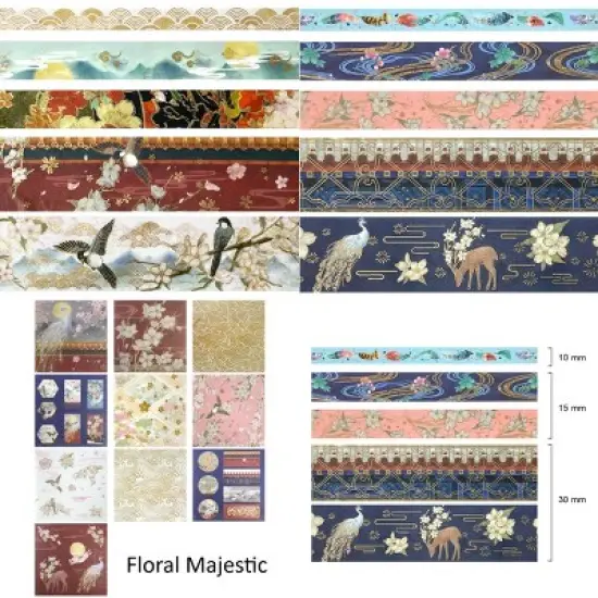 Wrapables Decorative Gold Foil Washi Tape and Sticker Set for Stationery, Diary, Card Making (10 Rolls & 10 Sheets) image {6}