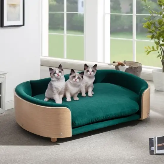 Bulldog Large Size XL Dog Beds With Removable Cover, Velvet Cushion With Solid Wood legs and Bent Wood Back-The Pop Home image {13}