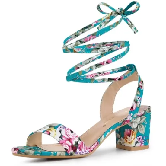 Allegra K Women's Block Heel Lace Up Heel Sandals image {13}