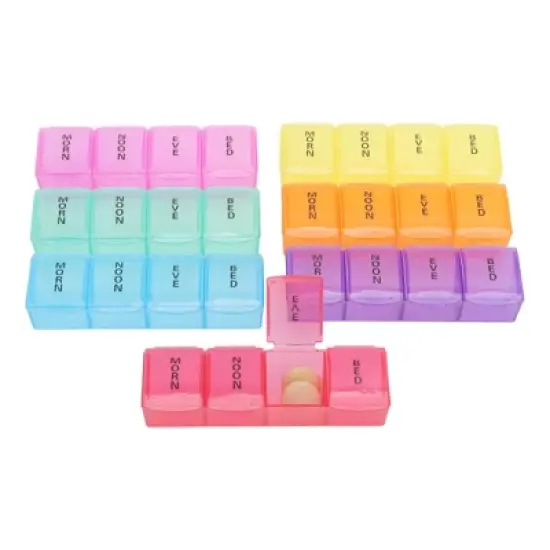 Unique Bargains 28 Grid Cylindrical Pill Case Colorful 1 Pc image {1}