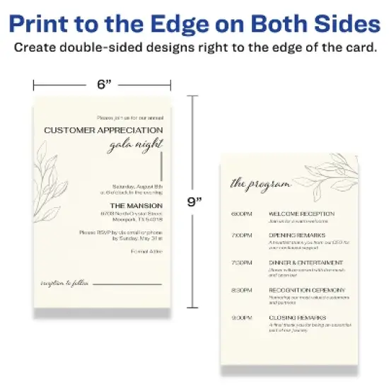 Avery Printable Rectangle Postcards with Sure Feed Technology, 6" x 9", Ivory Cardstock, Print-to-the-Edge, Laser/Inkjet Cards, 25 Total image {5}