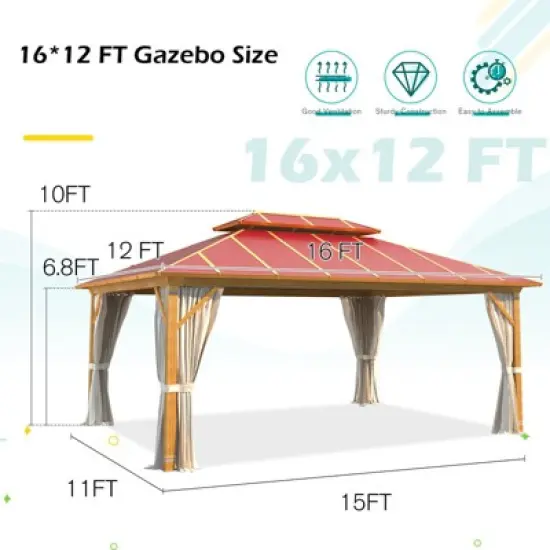 EROMMY 16 Ft. W x 12 Ft. D Aluminum Patio Gazebo image {2}