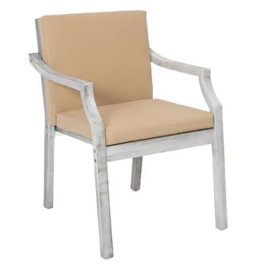 FIONECA 6-Person Outdoor Wooden Dining Set with Umbrella Hole & Removable Cushions, Antique Gray Patio Furniture for Backyard & Garden image {11}