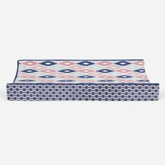 Bacati - Emma Printed Kilim Coral/Mint/Navy Quilted Changing Pad Cover image {5}
