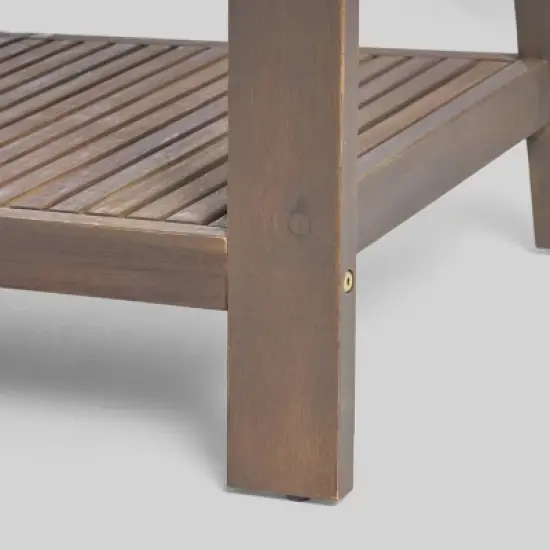 2pc Grenada Acacia Wood Patio Chat Set with Sunbrella Cushions Gray/Navy - Christopher Knight Home image {5}