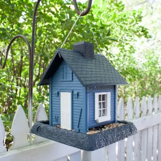 North States Blue Cottage Hopper Bird Feeder 11.25" Light Blue image {1}