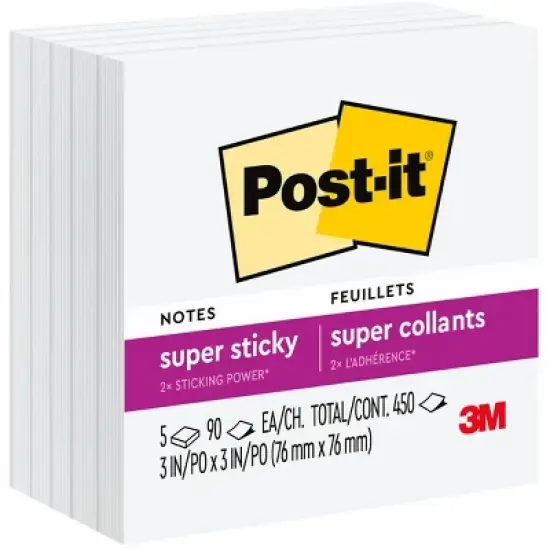 Post-it Super Sticky Notes 3  x 3  White 90 258343 image {9}