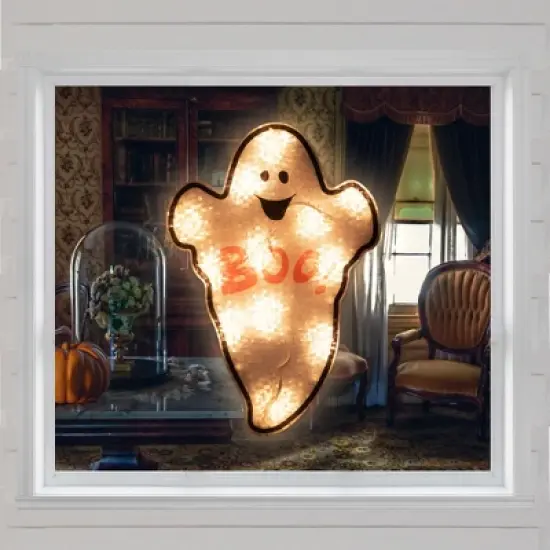 Northlight Lighted Holographic Boo Ghost Halloween Window Decoration - 12" image {2}