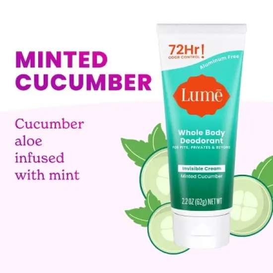 Lume Cream Deodorant Tube - Minted Cucumber - Aluminum-Free 2.2oz image {6}