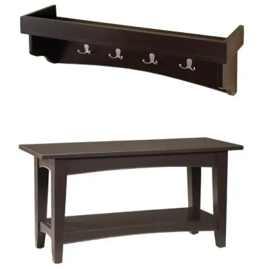 Shaker Cottage Tray Shelf Coat Hook with Bench Set - Alaterre Furniture image {6}