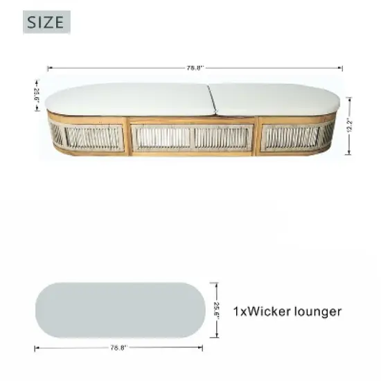 Moda Furnishings Acacia Wood Rope Weaving Patio Outdoor Reclining Chaise Lounge With Cream Cushions image {5}