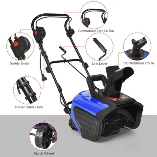 15Amp Corded Snow Blower w/ 180&deg;Chute Rotation & 2 Transport Wheels Red\Blue image {6}