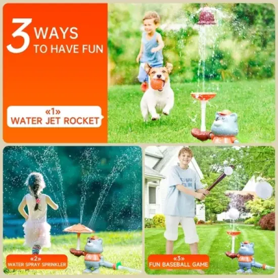 Topteng Water Sprinkler for Kids Toddlers with Baseball and Roating Spray Nozzles Attaches Garden Water Hose image {4}