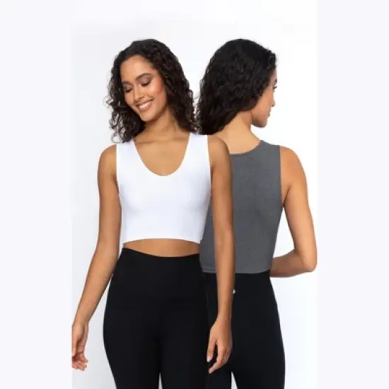 Yogalicious 2 Pack Lola Pure Cloud Basic Fitted V-Neck Muscle Cropped Tank Top image {7}