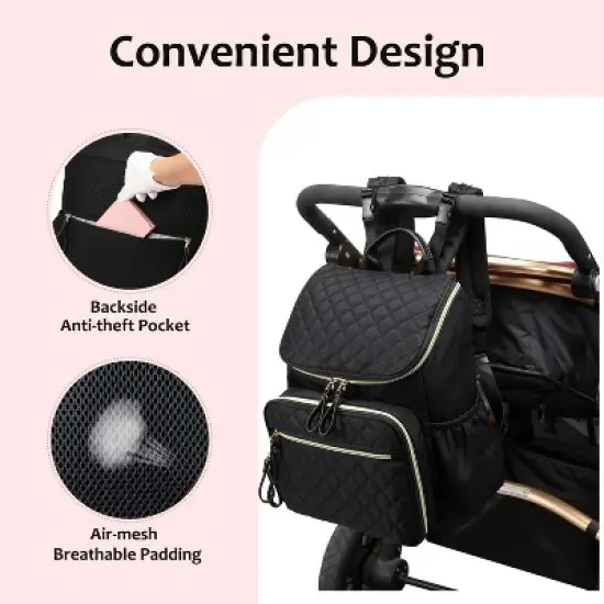 Itopfox Large Capacity Water-Resistant Diaper Backpack with Insulated Pockets, Stroller Buckle, Anti-Theft Design, Green Nylon image {3}