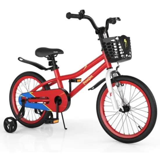 Costway 18'' Kid's Bike with Removable Training Wheels & Basket for 4-8 Years Old  White/Blue/Red/Skyblue image {12}