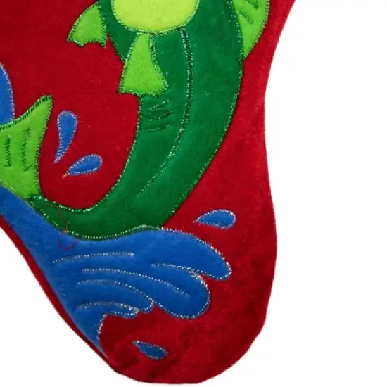 Northlight 19.5" Red Velveteen Fishing Themed Christmas Stocking with Green Cuff image {4}