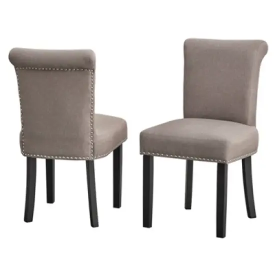 Set of 2 Adeline Nailhead Parsons Dining Chair Gray - Buylateral: Upholstered, Rubberwood Legs, 250lb Capacity image {1}