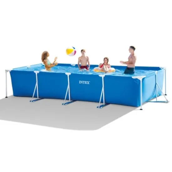 Intex 14.75' x 86" x 33" Rectangular Frame Above Ground Outdoor Backyard Swimming Pool with Flow Control Valve for Quick Draining, Blue image {1}