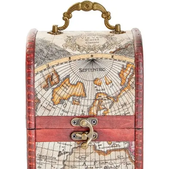 Okuna Outpost Single Wooden Wine Box Bottle Holder World Map Treasure Chest Gift Box Storage Bar Accessory image {4}