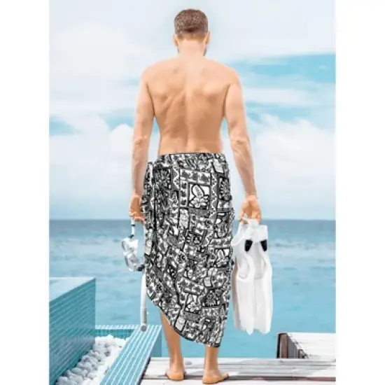 HAPPY BAY Men's Beach Holidays Cover Up Summer Long Sarong Wrap Beachwear Vacation Cover-Up Lava Lava for Men One Size Black image {2}