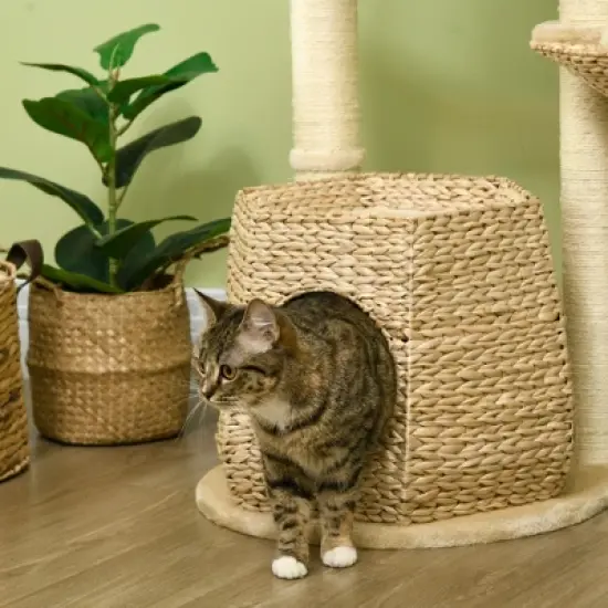 SKYONE 47" Natural Cat Tree with Sisal Scratching Posts, Soft Cushion Beds, Multi-Level Platforms, image {7}