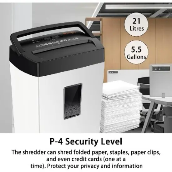 Bonsaii 12-Sheet Cross Cut Shredder, 5.5 Gal, for Paper, Credit Cards, Mail, Staples, P-4 Security, Transparent Window, White/Black, for Home Office image {5}