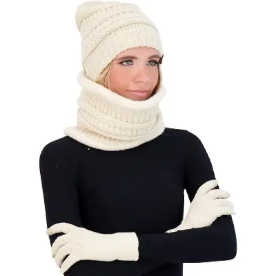 Women Winter Beanie Hat, Infinity Scarf, and Screen Friendly Gloves Set, Cold Weather Snow Gear for Adults image {4}