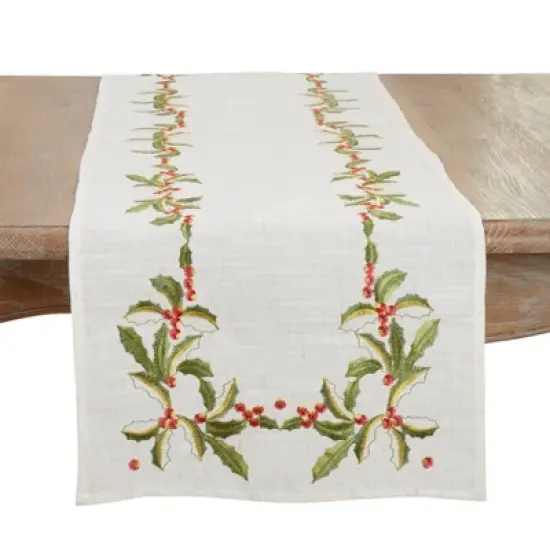 Saro Lifestyle Holly Embroidery Christmas Table Runner image {2}
