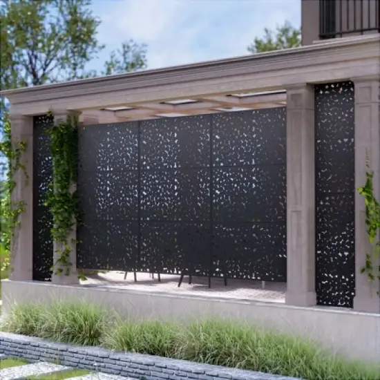 Lirago Metal Outdoor Privacy Screen Arched Top Freestanding Patio Decorative Screens 72"x47" Black image {7}