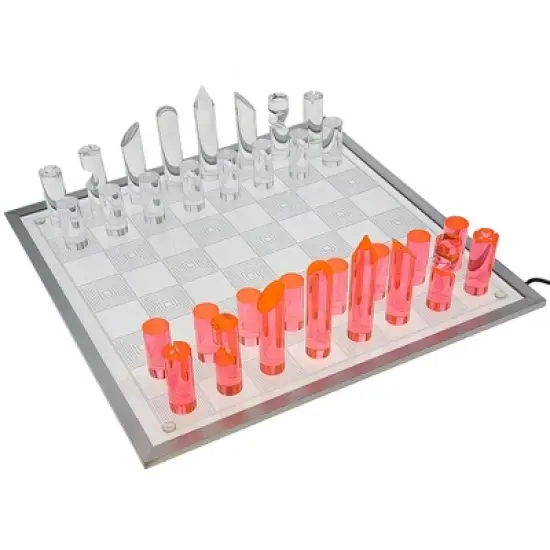 OnDisplay 3D Luxe Acrylic Fire & Ice LED Light Glowing Chess Set image {1}