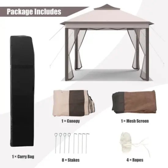 Tangkula 11 x 11 ft Pop up Gazebo 2-Tier Patio Canopy Tent Shelter w/ Carrying Bag Beige/Brown image {4}