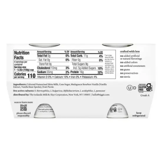 siggi's Nonfat Vanilla Icelandic-Style Skyr Yogurt - 4pk/5.3oz Cups image {9}
