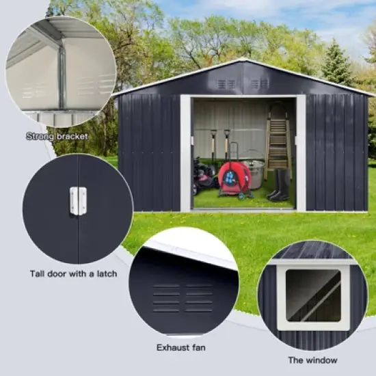 GDFStudio Jones Outdoor Metal Sliding Door Storage Shed with Window image {4}