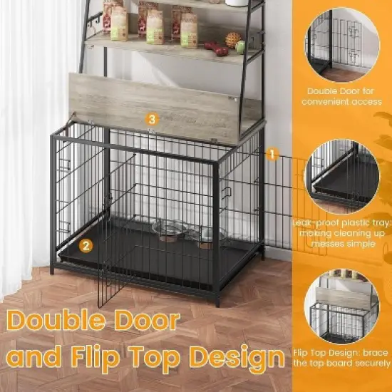 Acekool Multi-Function Dog Crate &ndash; 57" Kennel with Adjustable Bowls & Storage image {4}
