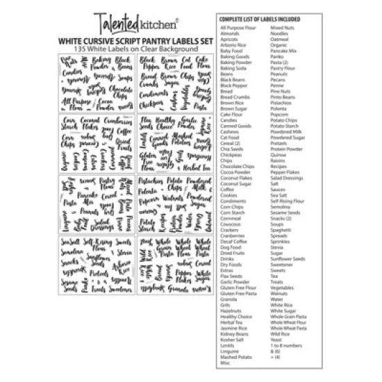 Talented Kitchen 135 Pack White Cursive Pantry Labels, Kitchen Food Storage Label Stickers for Containers, Jars and Canisters image {5}
