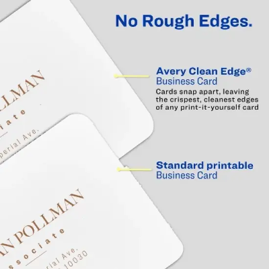 Avery Clean Edge Printable Business Cards with Sure Feed Technology, Rounded Corners, 2" x 3.5", White, 160 Blank Cards for Inkjet Printers (88220) image {3}