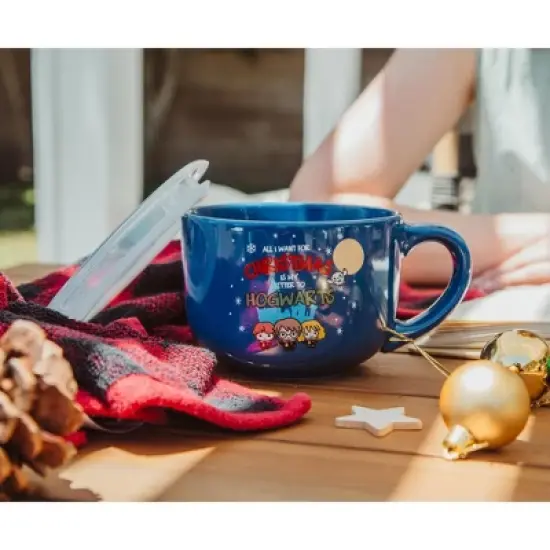 Silver Buffalo Harry Potter Holiday Golden Trio Soup Mug With Vented Lid | Holds 24 Ounces image {4}